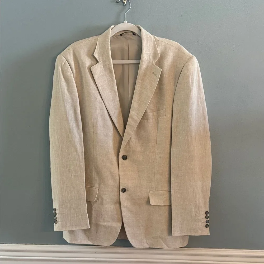 Tasso Elba Men’s Large 42-44 NEW 100% cream Linen blazer